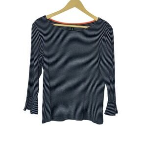 Lauren Ralph Lauren Striped Bell Sleeve Top Womens XL Navy White Nautical Cotton